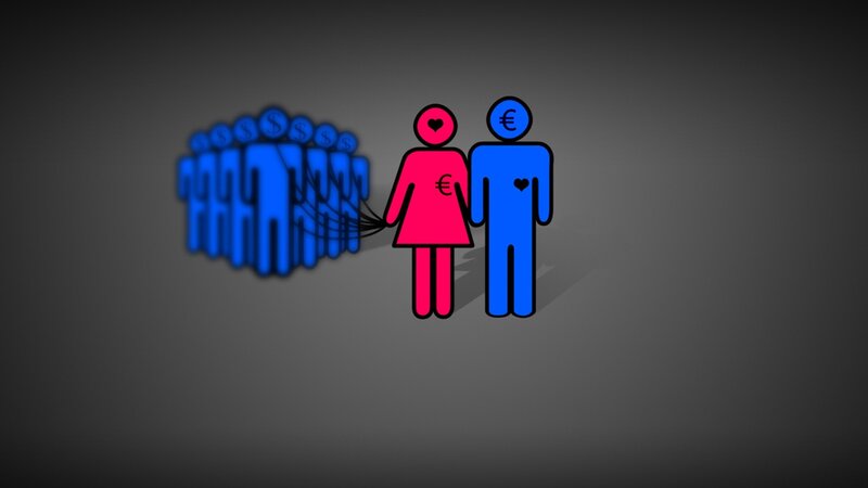 symbolic couple with currency symbols
