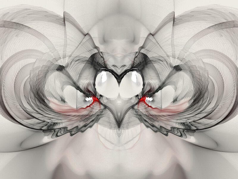 Symmetrical abstract art with red accents