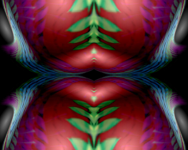 Symmetrical Abstract Pattern — Red, Hypnotic, Green Leaves