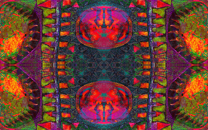 Symmetrical Abstract Pattern — Red, Vibrant, Digital Art, Geometric Shapes