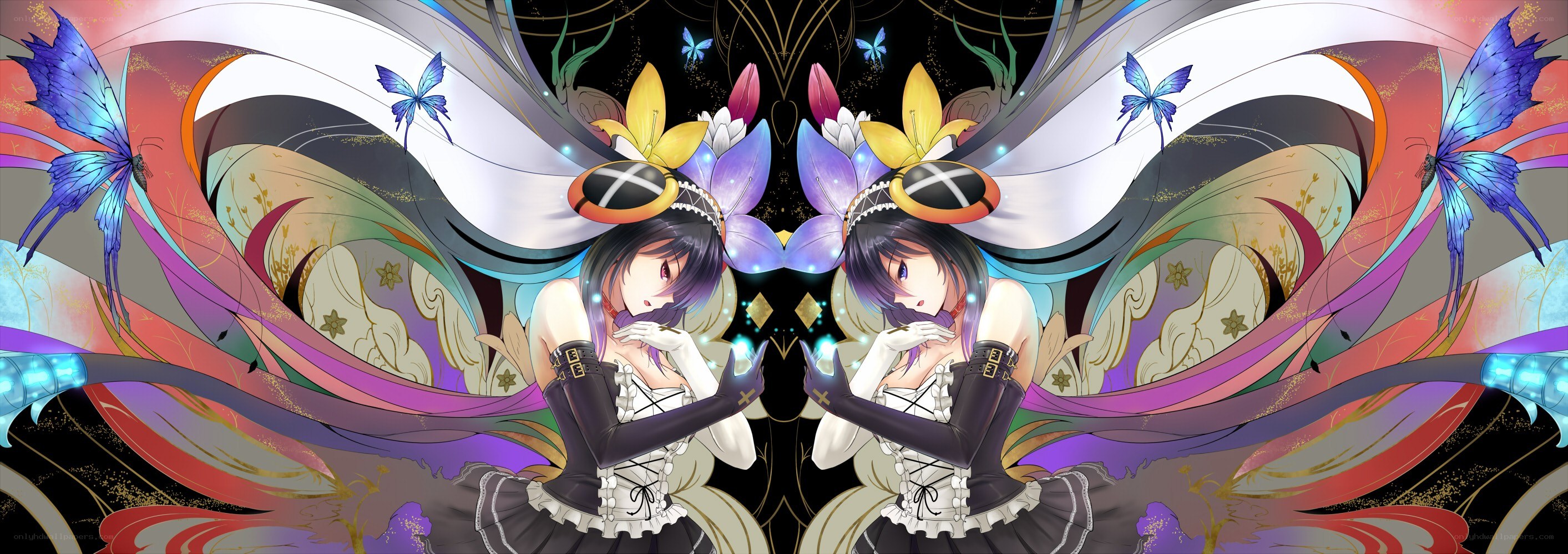 Symmetrical anime character with butterflies