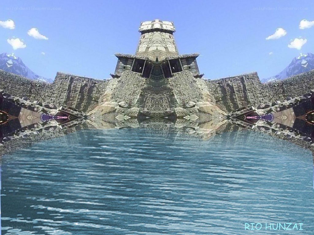 Symmetrical castle over water