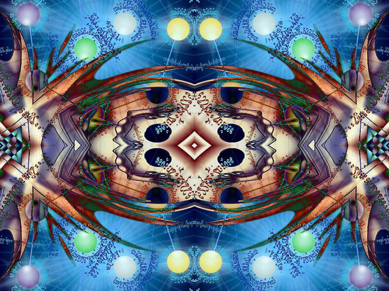 Symmetrical Digital Mandala — Blue, Hypnotic, Digital Art, Spheres