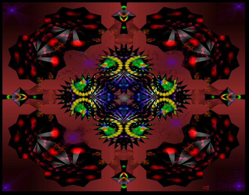 Symmetrical Digital Mandala — Red, Hypnotic, Digital Art, Spikes