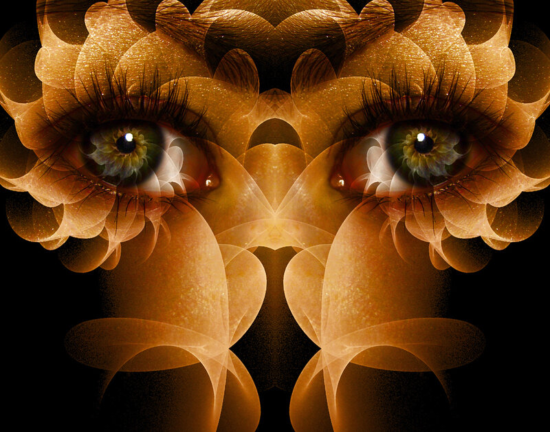 Symmetrical eyes with floral patterns