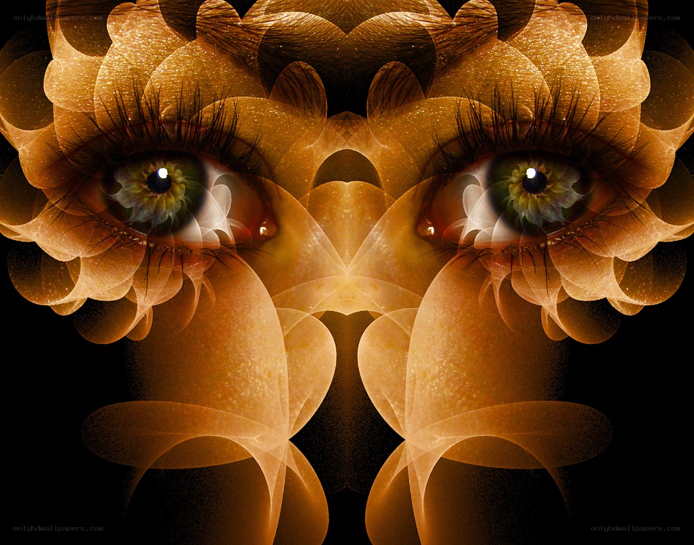 Symmetrical eyes with floral patterns