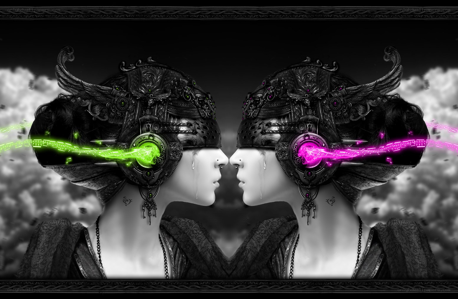 Symmetrical figures with glowing energy