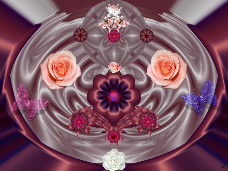 Symmetrical floral and butterfly design