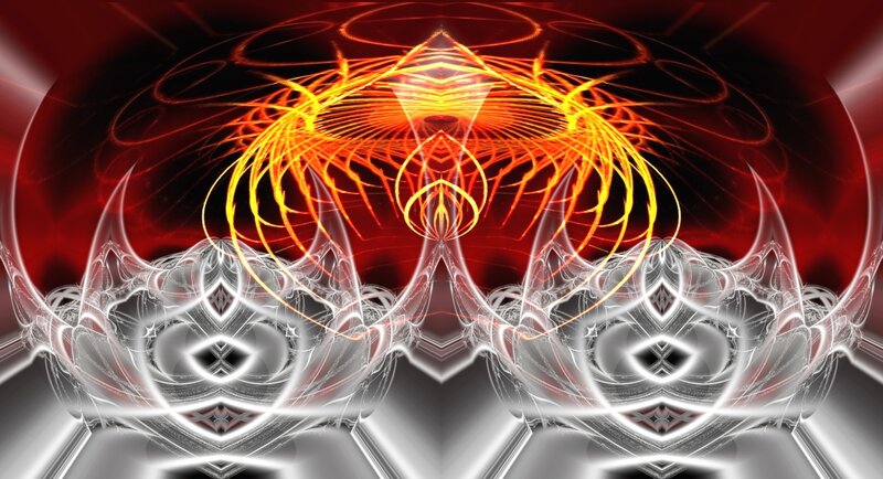 Symmetrical fractal art with fire and ice