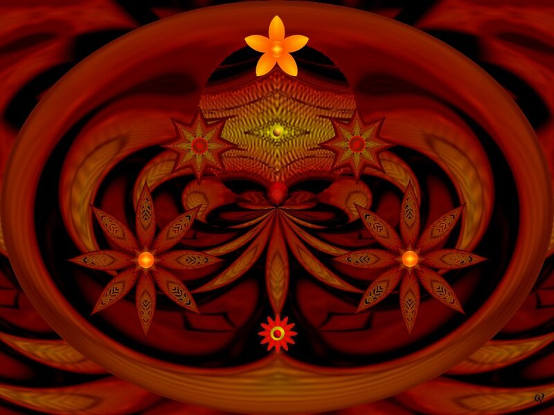 Symmetrical Fractal Design — Red, Hypnotic, Digital Art