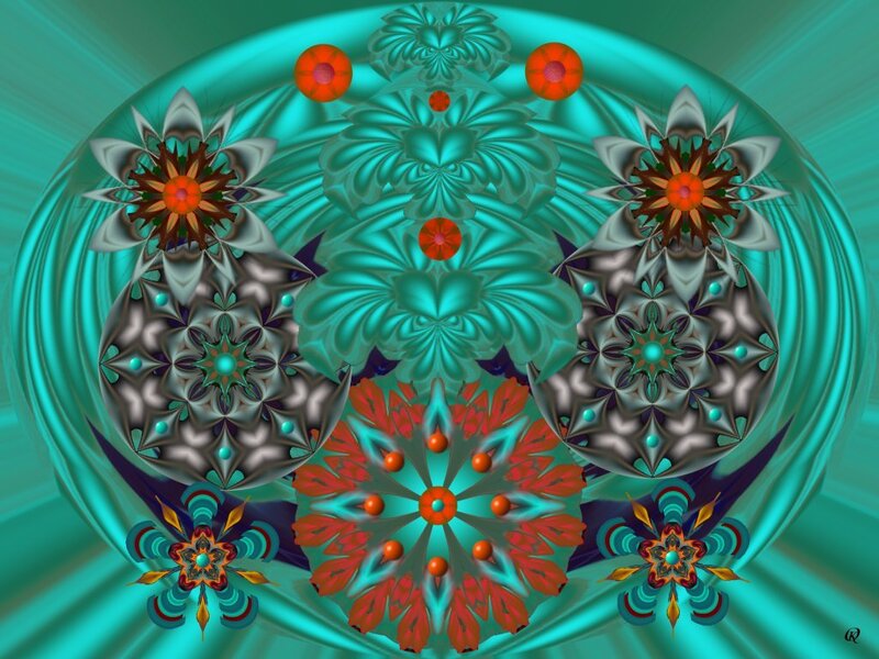 Symmetrical Fractal Flowers — Teal