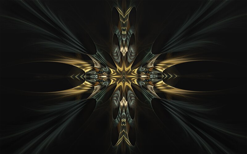 Symmetrical Fractal Pattern — Black, Dramatic, Abstract, Gold