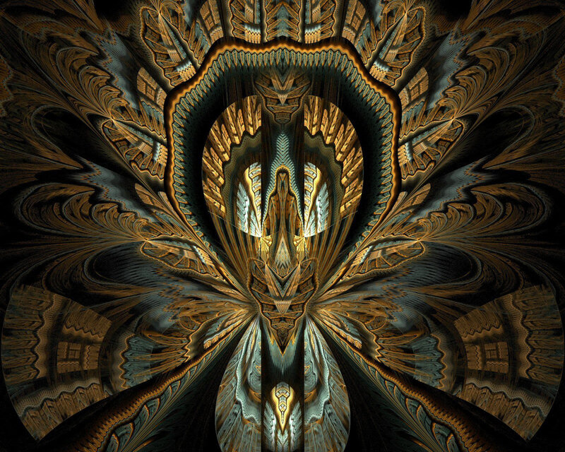 Symmetrical Fractal Pattern — Black, Dramatic, Digital Art, Gold