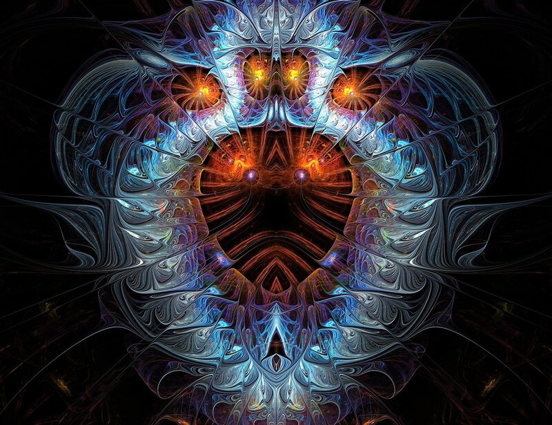 Symmetrical Fractal Pattern — Blue, Dramatic, Digital Art, Eyes