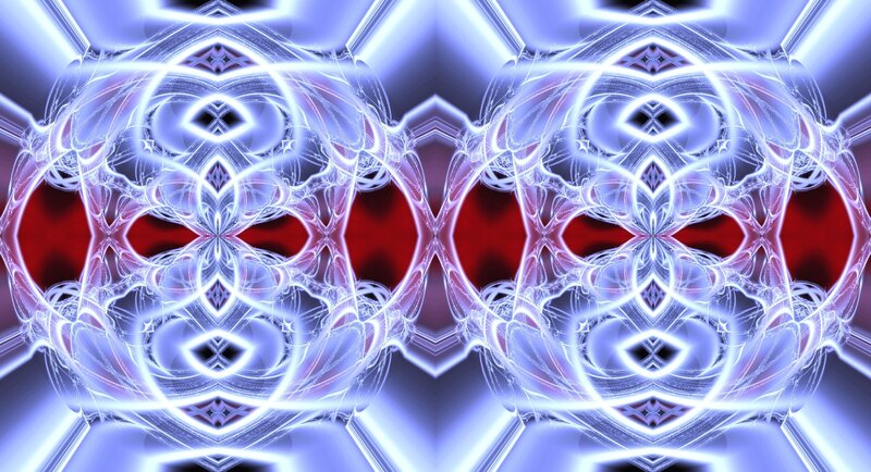 Symmetrical Fractal Pattern — Blue, Hypnotic, Abstract, Red Shapes