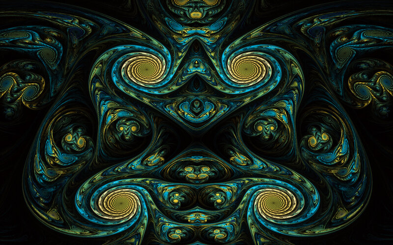 Symmetrical Fractal Pattern — Blue, Hypnotic, Abstract, Spirals