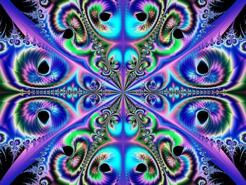 Symmetrical Fractal Pattern — Blue, Hypnotic, Digital Art, Colorful