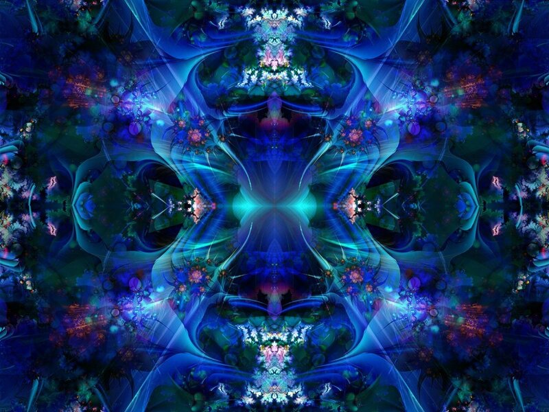Symmetrical Fractal Pattern — Blue, Hypnotic, Digital Art, Light, Color