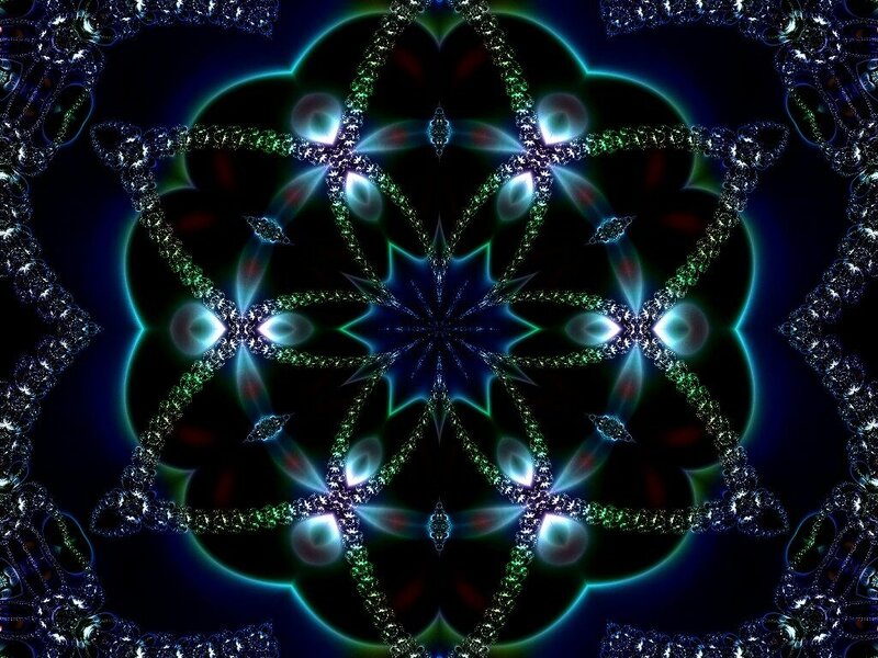 Symmetrical Fractal Pattern — Blue, Hypnotic, Digital Art, Light