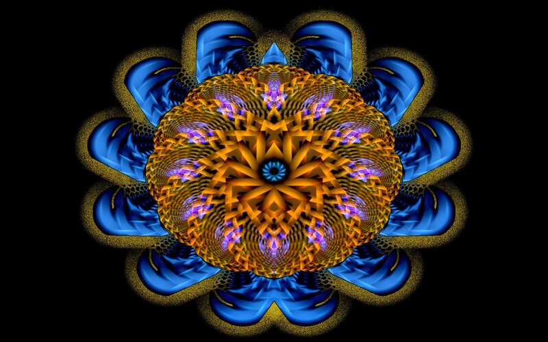 Symmetrical Fractal Pattern — Blue, Hypnotic, Digital Art, Mandala