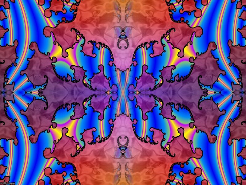 Symmetrical Fractal Pattern — Blue, Hypnotic, Digital Art, Rainbow Colors
