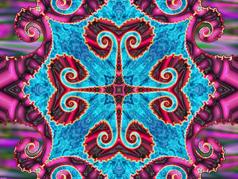 Symmetrical Fractal Pattern — Blue, Vibrant, Digital Art, Spirals