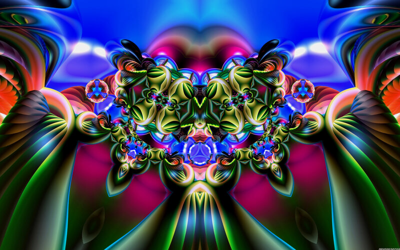 Symmetrical Fractal Pattern — Blue, Vibrant, Digital Art