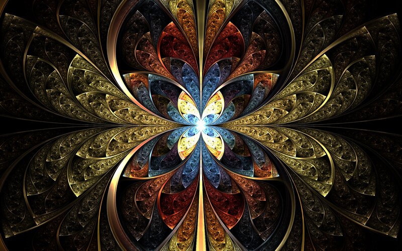 Symmetrical Fractal Pattern — Gold, Dramatic, Digital Art