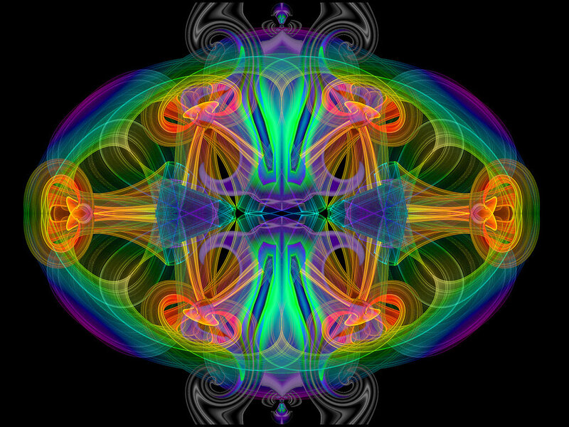 Symmetrical Fractal Pattern — Green, Hypnotic, Digital Art, Colorful Lines