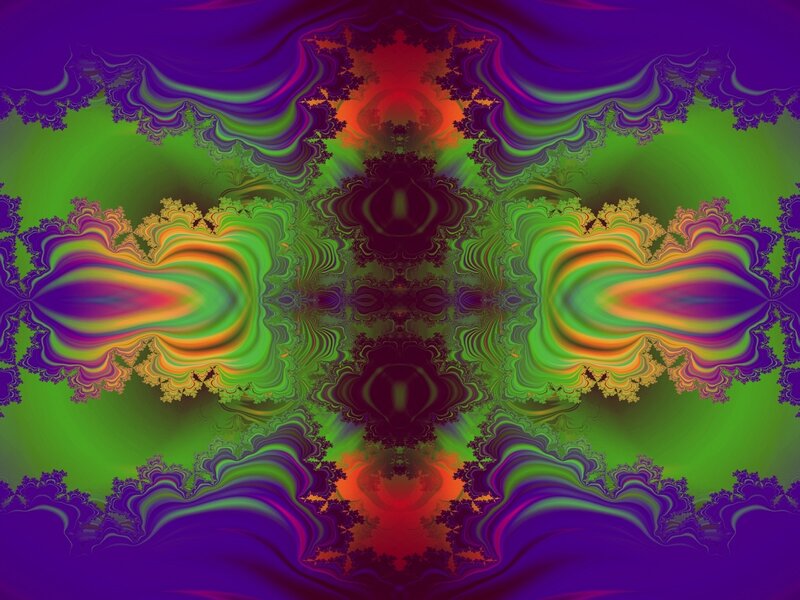 Symmetrical Fractal Pattern — Green, Hypnotic, Digital Art, Colorful, Swirls