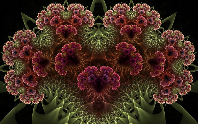 Symmetrical Fractal Pattern — Green, Hypnotic, Digital Art, Flowers