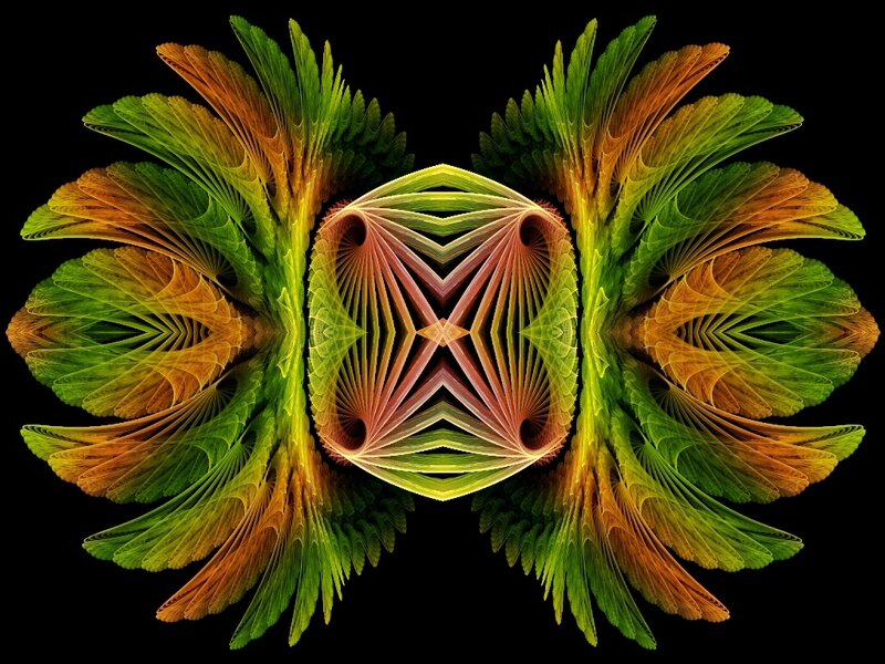 Symmetrical Fractal Pattern — Green, Hypnotic, Digital Art, Geometric Shapes
