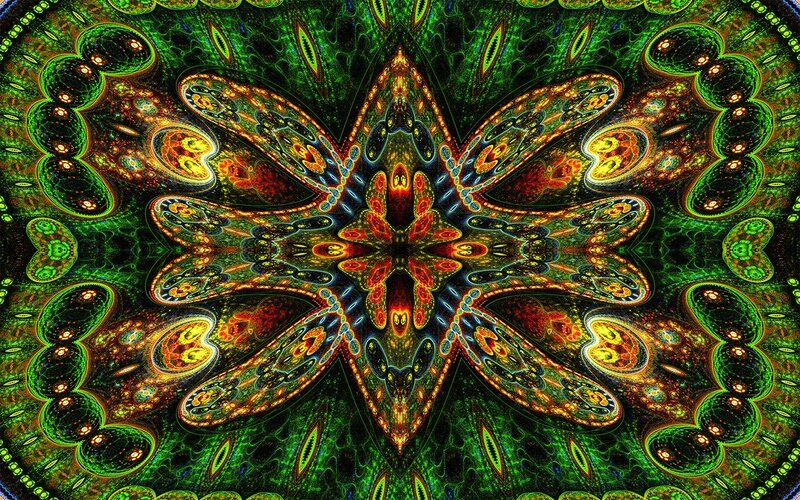 Symmetrical Fractal Pattern — Green, Hypnotic, Digital Art, Mandala