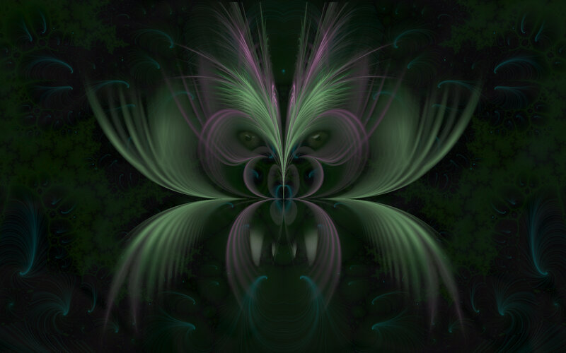 Symmetrical Fractal Pattern — Green, Mystical, Digital Art