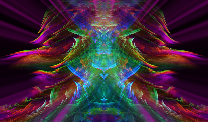 Symmetrical Fractal Pattern — Purple, Vibrant, Abstract, Light Rays