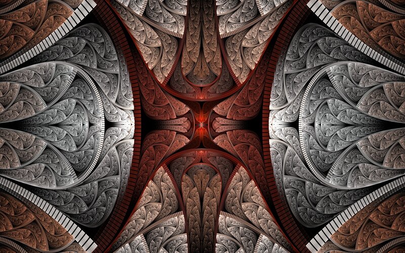 Symmetrical Fractal Pattern — Red, Dramatic, Digital Art, Arches