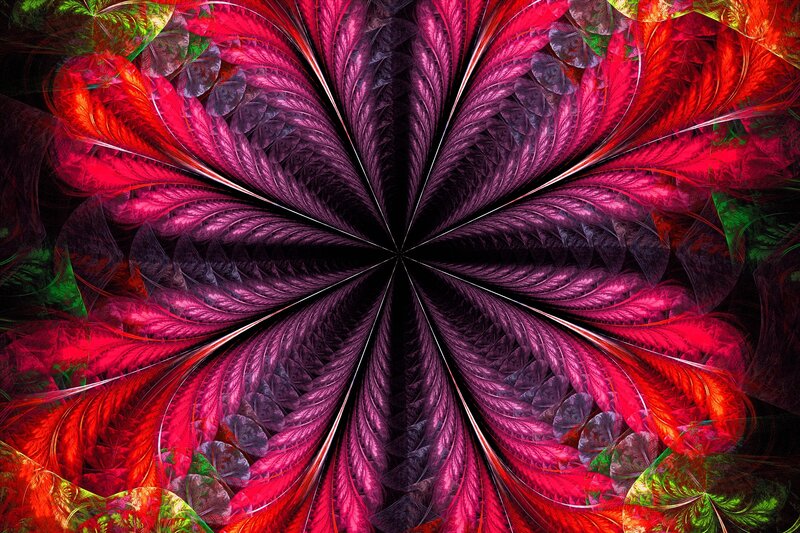Symmetrical Fractal Pattern — Red, Dramatic, Digital Art, Purple