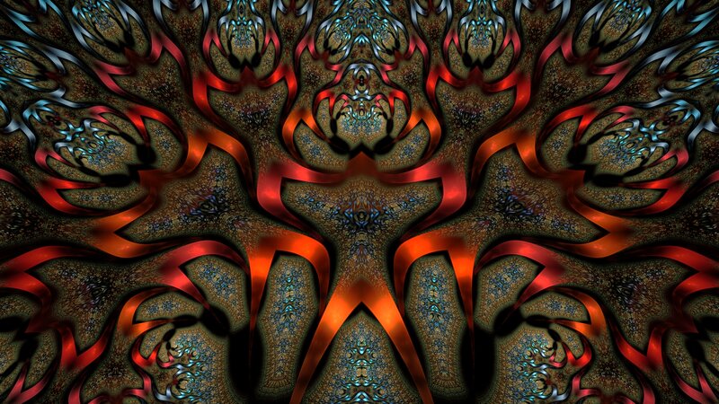 Symmetrical Fractal Pattern — Red, Dramatic, Digital Art, Red Ribbons