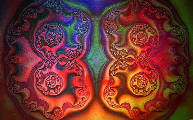 Symmetrical Fractal Pattern — Red, Hypnotic, Digital Art, Colorful, Swirls