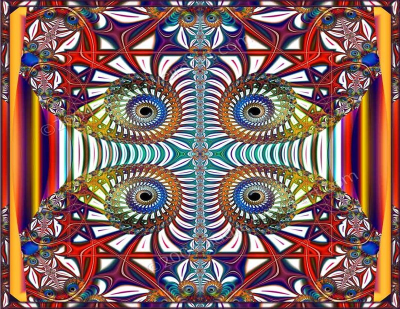 Symmetrical Fractal Pattern — Red, Hypnotic, Digital Art, Eyes