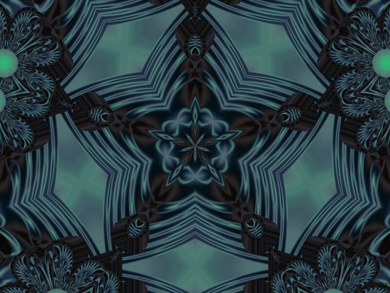 Symmetrical Fractal Pattern — Teal, Hypnotic, Digital Art, Flowers, Stars