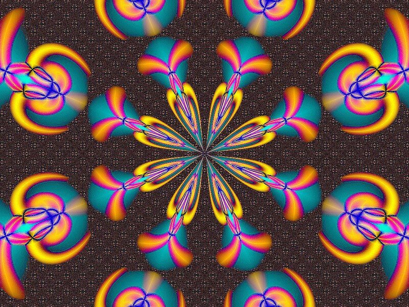 Symmetrical Fractal Pattern — Yellow, Hypnotic, Abstract, Colorful Shapes