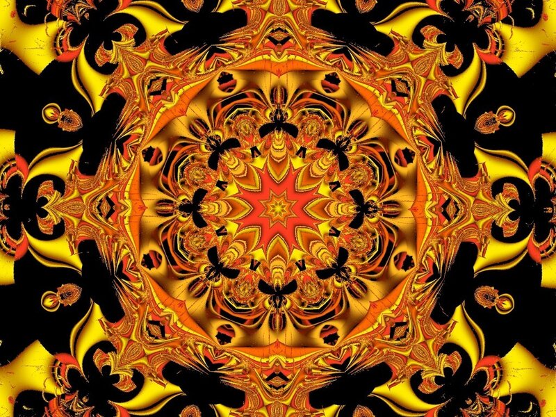 Symmetrical Fractal Pattern — Yellow, Vibrant, Digital Art