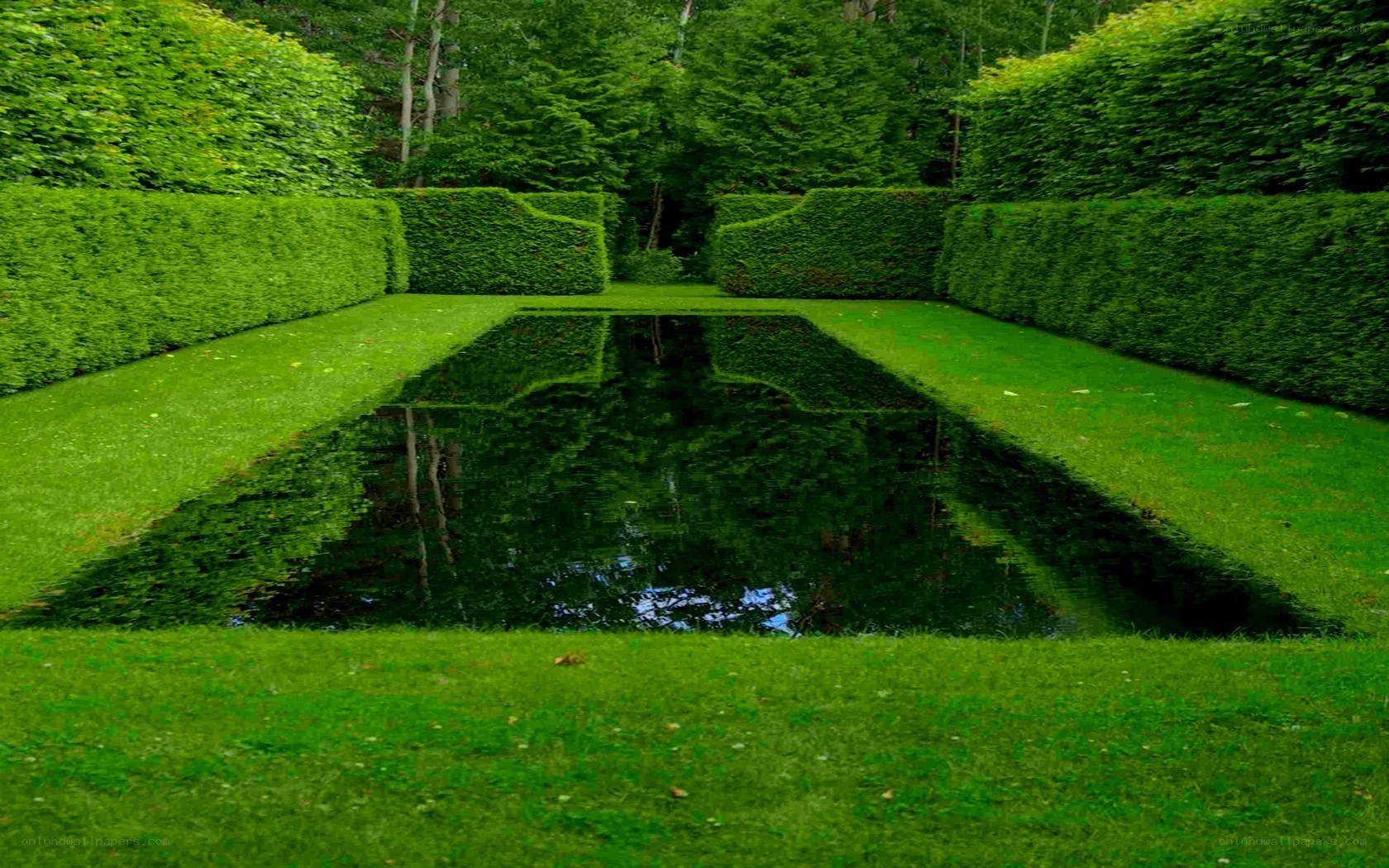 symmetrical garden with reflecting pool