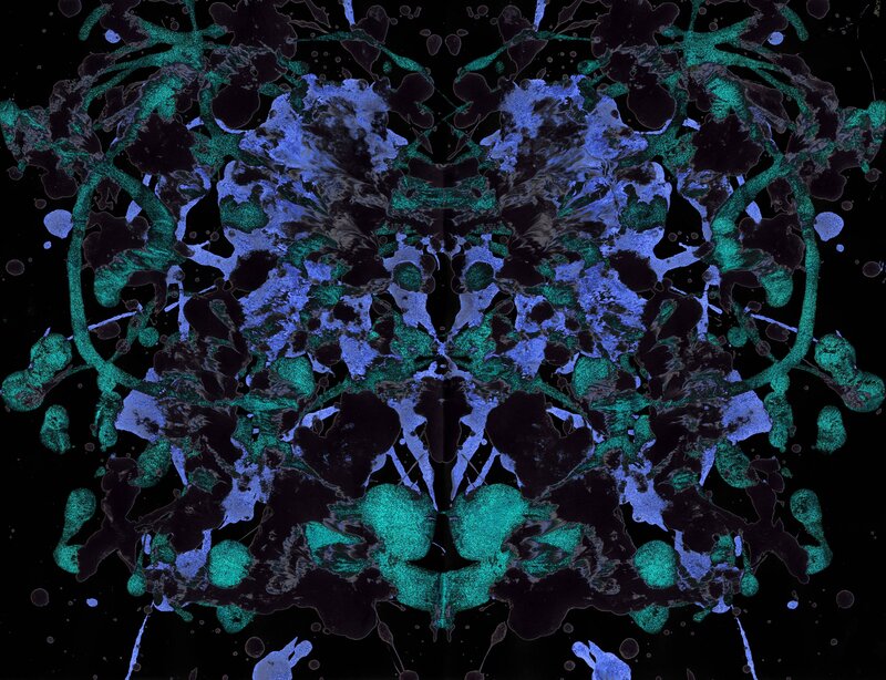 Symmetrical Inkblot Pattern — Blue, Mysterious, Abstract, Ink Splatters