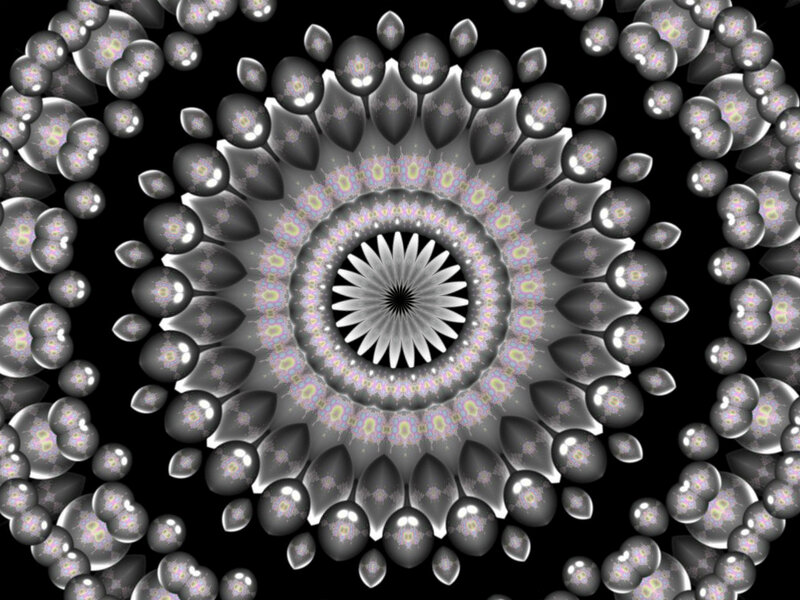 Symmetrical Mandala Pattern — Black, Hypnotic, Digital Art, Bubbles