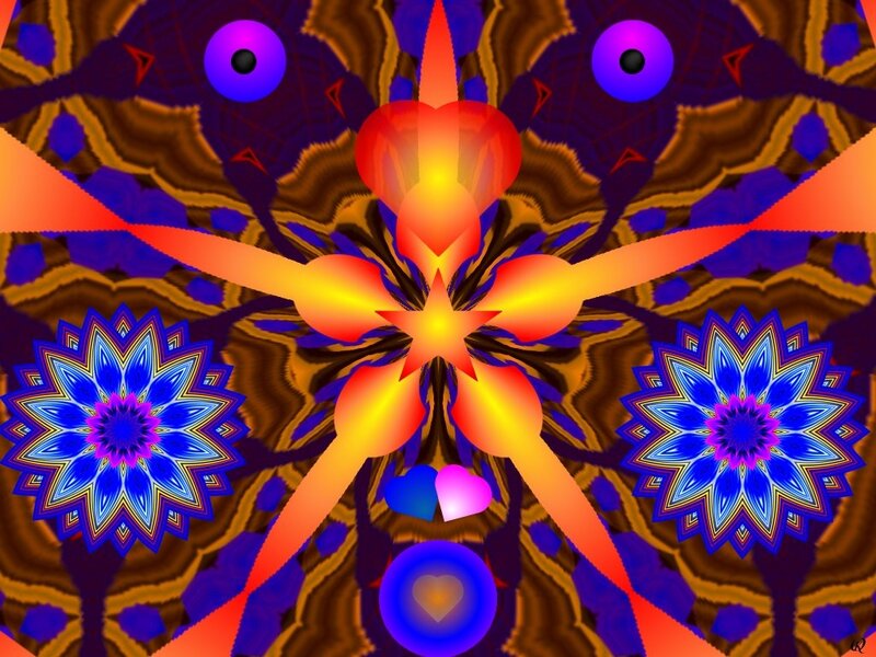 Symmetrical Mandala Pattern — Blue, Hypnotic, Digital Art, Flowers