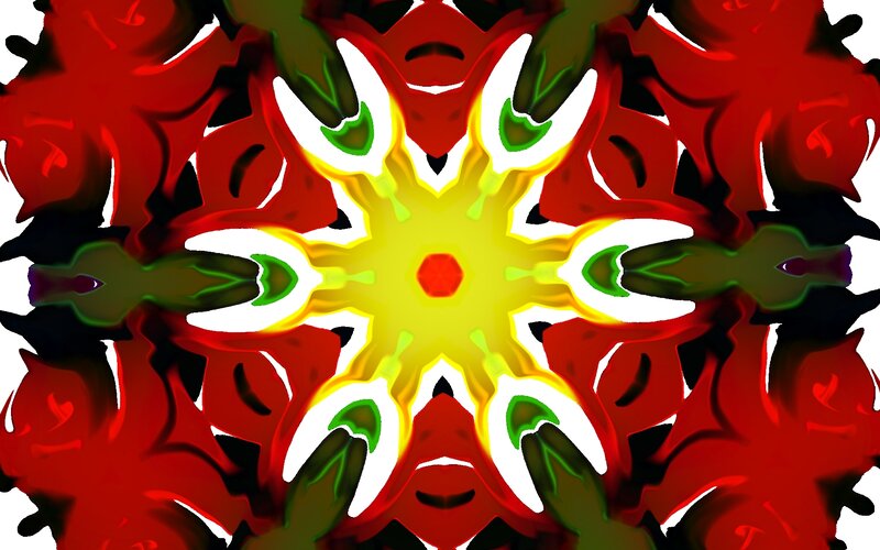 Symmetrical Mandala Pattern — Red, Vibrant, Digital Art, Star
