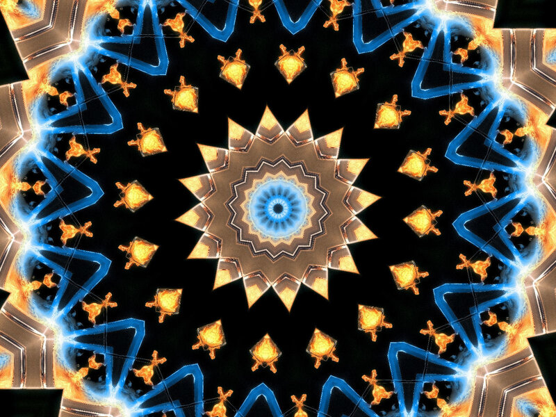 symmetrical mandala with blue and gold