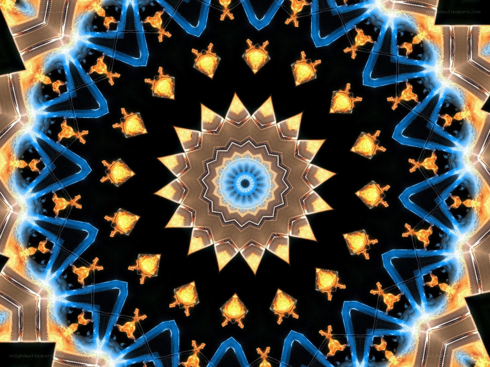 symmetrical mandala with blue and gold